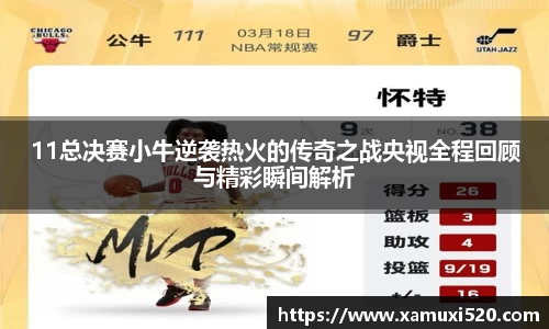 11总决赛小牛逆袭热火的传奇之战央视全程回顾与精彩瞬间解析